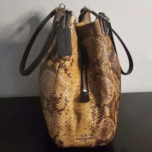 Coach Brown Exotic Snakeskin Triple Compartment Large Phoebe Shoulder Bag - Picture 3 of 10